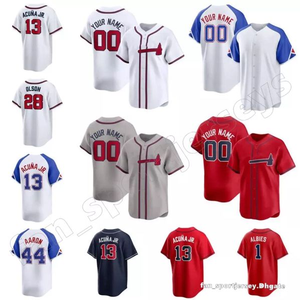 En gros des maillots de baseball personnalisés bon marché Ronald Acuna Jr Matt Olson Ozzie Albies Hank Aaron Home Away Jersey Men Women Youth