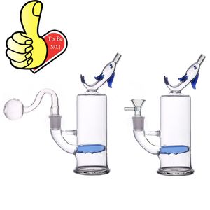 Venta al por mayor Barato delfín Hookah colorido Tabaco de vidrio Bong Protable Mini agua dab rig Bongs tubo con 14 mm accesorios para fumar macho tazón de quemador de aceite