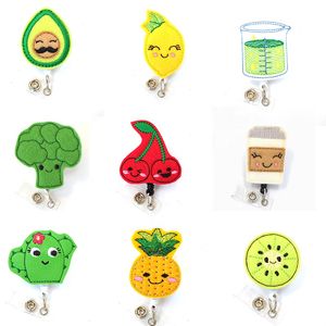 20 Pçs/lote Atacado Chaveiros de Feltro Handmad Lindas Frutas Engraçadas Legumes Verdes Retrátil ID Badge Holder Carretel