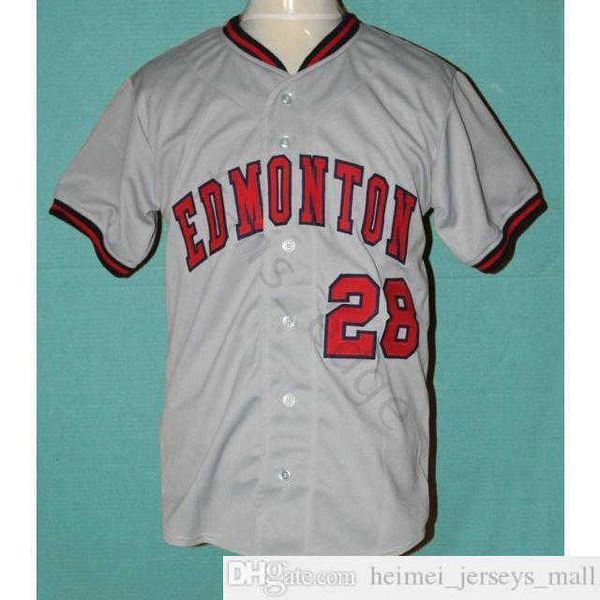 Venta al por mayor Hombres baratos EDMONTON TRAPPERS BÉISBOL JERSEY # 28 Hombres Jerseys cosidos Camisas Tamaño de calidad superior S-XXXL Envío rápido