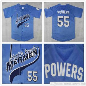Vente en gros pas cher Mens Myrtle Beach Mermen # 55 Maillots de baseball Kenny Powers Bleu Kenny Powers Maillot cousu S-3XL