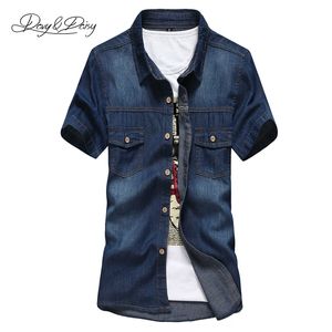 Gros-Chemise Homme Chemise Hommes Cowboy D'été À Manches Courtes Casual Col Rabattu Mode Classique Solide Lavé Denim Chemise Hommes DS-062