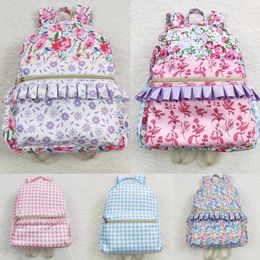 Venta al por mayor de niños, niña, mochila de flores, mochila de Boutique para niños pequeños, bolsa de escuela portátil a cuadros florales para niños al aire libre 240130