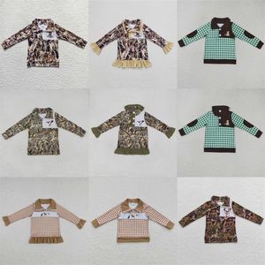 Enfants en gros de la chasse au tshirt revers Zipper Toddler Camo Pullover assorti de bébé garçon manches longues chiens canards shirts 240323