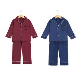 Groothandel Kinderen Matching Pamas Sets Babykleding Ice Silk Satijnen Tops Shirts Pants Kids Boys Girls Pyjama's L2405