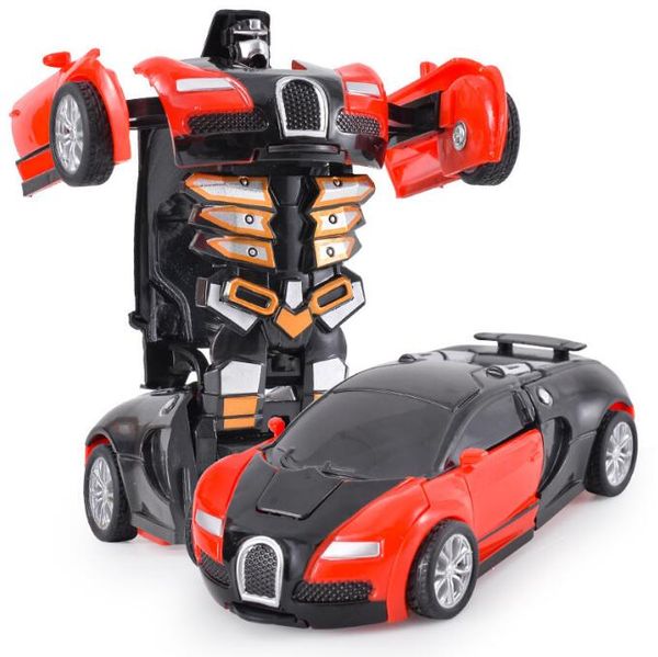 Venta al por mayor, coche de juguete que cambia de forma para niños, impacto inercial, un botón que cambia de forma, rompecabezas para niños, Autobot que cambia de forma de colisión