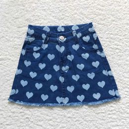 Gros enfants enfant en bas âge poche jupe enfants jeans élastique réglable amour bébé fille été fermeture éclair bleu coeur denim vêtements 240325