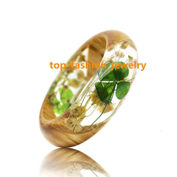 Bracelet porte-bonheur chinois en résine et bois, trèfle à quatre feuilles séchées, fleur, vente en gros, livraison directe Dh8Y3