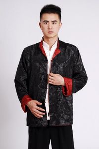 Groothandel Chinese Stijl heren dubbelzijdig Tang Pak Satijn Zijde Kung Fu Jas Lange Mouw Hanfu Kleding Jas maat S-3XL