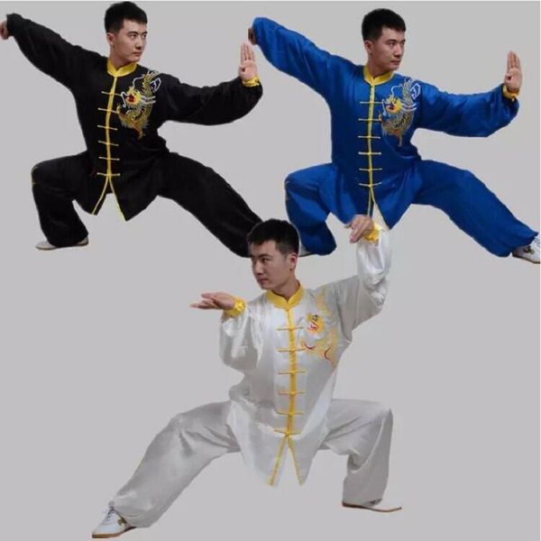 Venta al por mayor de estilo chino hombres mujeres ropa de Tai Chi dragón bordado Kung Fu artes marciales uniforme traje casual chaqueta deportiva al aire libre pantalones conjuntos