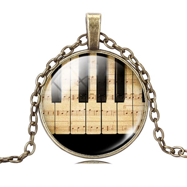 Gros-Choker NecklaceSliver / Bronze Plaqué Piano et Music Note Pattern Collier Pendentif pour les femmes