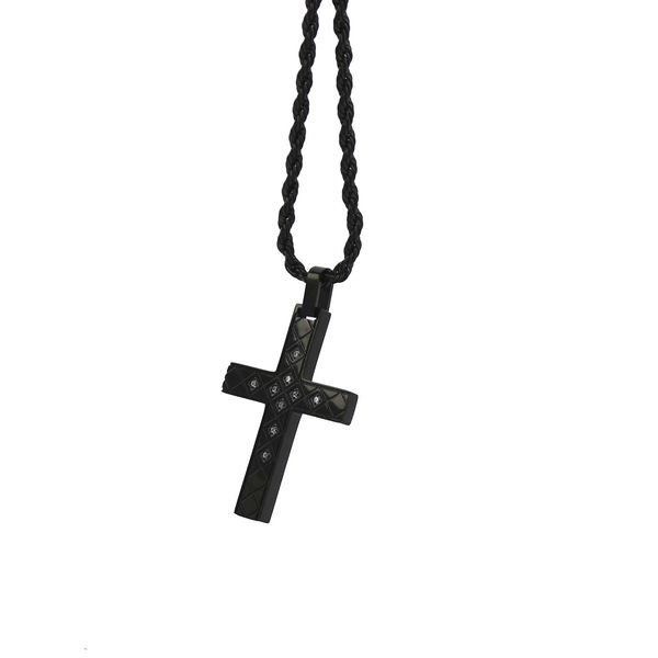 Bijoux chrétiens en acier inoxydable, pavé de losange en Zircon pour femmes, collier avec pendentif croix noire (3 pièces/lot), vente en gros