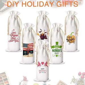 Venta al por mayor Decoraciones navideñas Sublimación Bolsas para botellas de vino en blanco con cordones Bolsa de regalo reutilizable a granel para Halloween Navidad Boda DIY