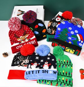 Venta al por mayor de Navidad Led sombreros de punto niños mamás bebés gorros de invierno gorros de ganchillo para calabaza muñecos de nieve Festival decoración del partido accesorios de regalo gorros de moda