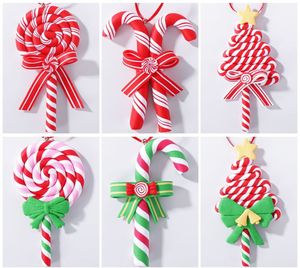 Venta al por mayor Adornos de piruletas de Navidad Dulce Bastón de caramelo Decoraciones colgantes Mini Colgantes coloridos Menta KD1