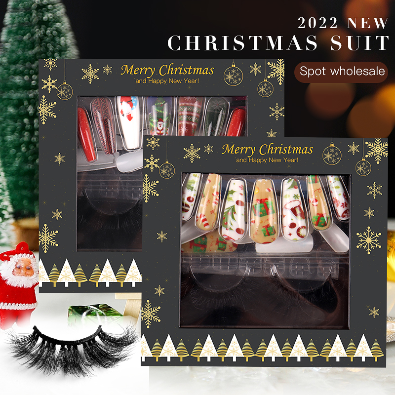 Wholesale Christmas Make Up Sets Thick Long real Mink Eyelashes And Nails set Long Lasting Lashes Pack Makeup Kits