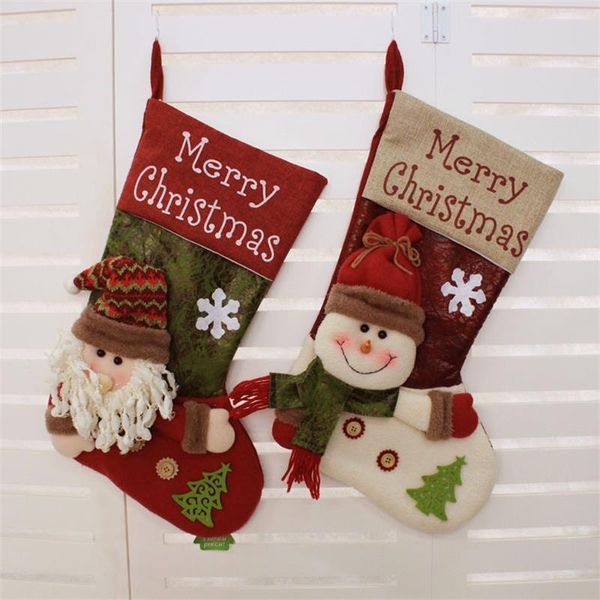 Fournitures de Noël en gros Père Noël Cadeau Sac Décoration de Noël Pendentif Sacs Cadeaux Chaussettes Suspendus Grand Dessin Animé Bas De Noël