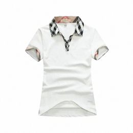 Diseñador Women Polos Camisa Camiseta de manga corta Plaid cómodo V Coloque en velo