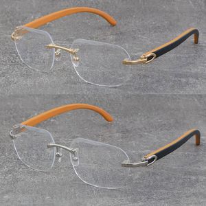 Groothandel klassieke stijlen randloze metalen frames optische nieuwe ontwerp zwart binnen oranje houten bril 18k gouden frame 3524012 bril diamant gesneden eyewear grootte: 58