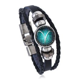 Groothandel-klassieke twaalf sterrenbeeld charme horoscoop armbanden lederen armband punk sieraden drukknop veranderlijk model nr. NE942-2