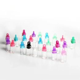 bouteille en verre transparent en gros avec bouchons en plastique coloré couvercle en plastique de petits flacons en verre en gros zz