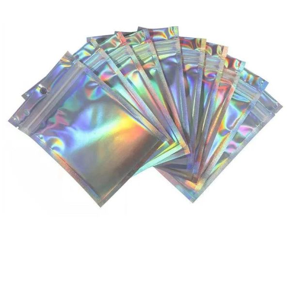 wholesale Sac ziplock laser holographique clair emballage cosmétique bijoux cadeaux auto-scellants sacs à fermeture éclair en papier d'aluminium épais Xgvii ZZ