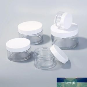 Venta al por mayor de botellas de embalaje de tarros de plástico PET transparente con tapa blanca 30g 50g 100g 150g 200g Envase cosmético para crema de máscara de barro