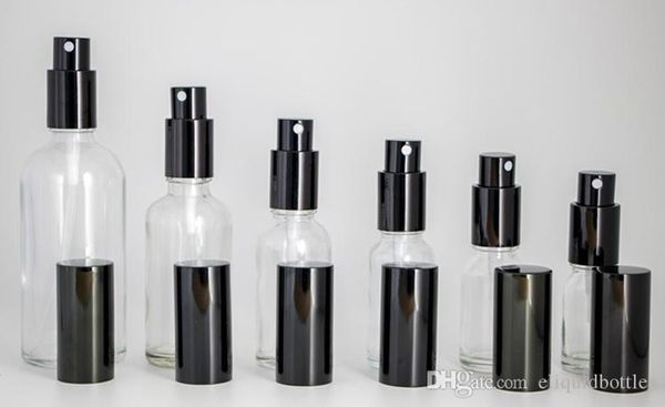 Bouteille de parfum vide en verre rechargeable transparent, vente en gros, 10ML, 15ML, 20ML, 30ML, 50ML, 100ML, avec capuchon pulvérisateur noir, vente en gros