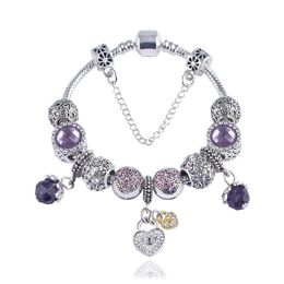 Groothandel-cm bedelarmband 925 zilveren Pandora armbanden voor vrouwen Royal Crown Armband Purple Crystal Beads DIY Sieraden met aangepast logo