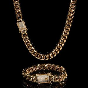 Collier De chaîne à maillons cubains en diamant glacé, plaqué or, 12mm, vente en gros