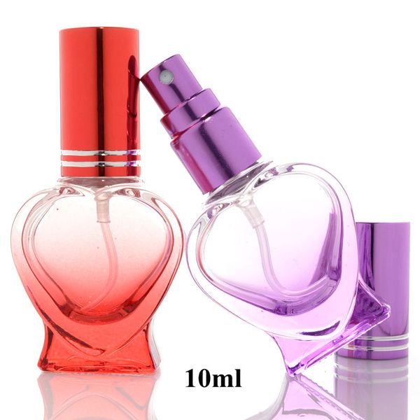 wholesale Bouteille de vaporisateur en verre de parfum rechargeable colorée de 10 ml Bouteille d'emballage de parfum vide Bouteille en forme de coeur mignonne