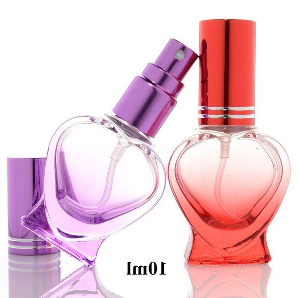 wholesale Colorido 10 ml Perfume recargable Botella de spray de vidrio Fragancia vacía Botella de embalaje Botella en forma de corazón lindo Jhcav