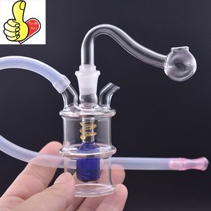 Gros coloré pas cher mini narguilé 10mm femelle style spirale double joint eau brûleur à mazout bong tuyau avec bol en verre dab rig et deux tuyaux de paille en silicone pour fumer