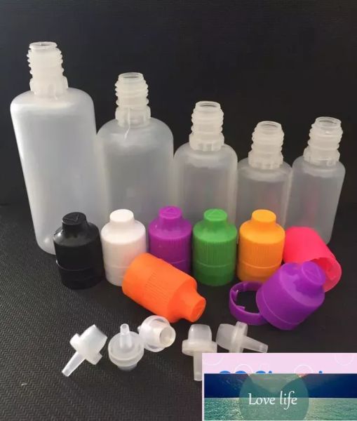 wholesale Bouteilles en plastique colorées 3 ml 5 ml 10 ml 15 ml 20 ml 30 ml 50 ml 60 ml 100 ml 120 ml Flacons compte-gouttes avec de longs embouts fins et des bouchons inviolables classiques