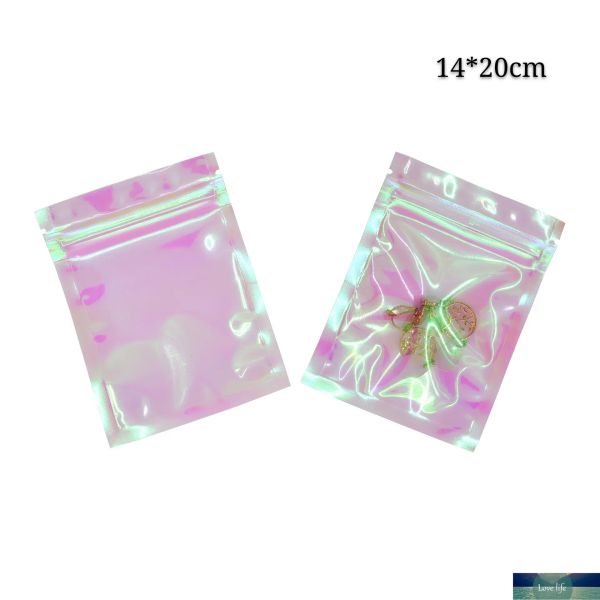 Vente en gros coloré arc-en-ciel holographique Mylar feuille Zip Lock sacs d'emballage alimentaire sacs de stockage de fruits secs et d'amandes pochettes à fond plat