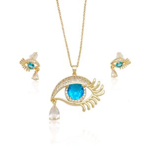 Groothandel kleurrijke traanoog oog kristal strass eye aaa zirkon ketting oorbellen fijne sieraden sets voor vrouw