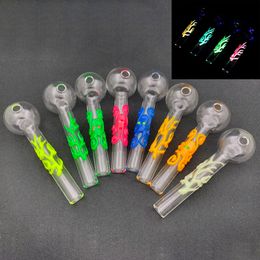 Wholesale Colorful Thick Heady Octopus/Tree style Smoking hand Pipes Grow In The Dark Pyrex Glass Oil Burner Pipe 4Inch Glass Water Bubbler bongs