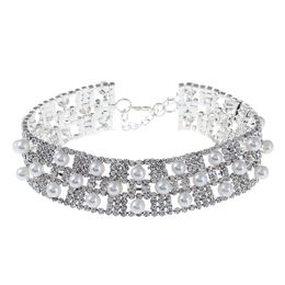 Gros-couleurs créateur de mode luxe scintillant belle strass complet diamant collier de perles collier ras du cou pour femme