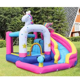 groothandel commercieel kleurrijke eenhoorn opblaasbaar bouncy kasteel water glijbaan combo moon kids bounce huis te koop vanuit China