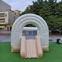 Comercial al por mayor PVC Rainbow Mini Bounce House Inflable Kids que rebotan en la sala de juegos del castillo para niños en interiores con un barco sin soplador a su puerta