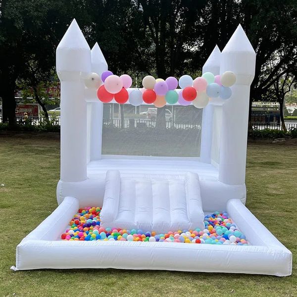wholesale Commerica White Bounce House pour enfants 13 'X 8' château gonflable en PVC complet avec toboggan mini rebond Ball Pit Air Blower bateau gratuit 001
