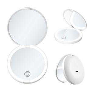 Miroirs compacts à LED, Mini poche rechargeable, miroir de maquillage grossissant 2X, pour voyage et bureau, vente en gros