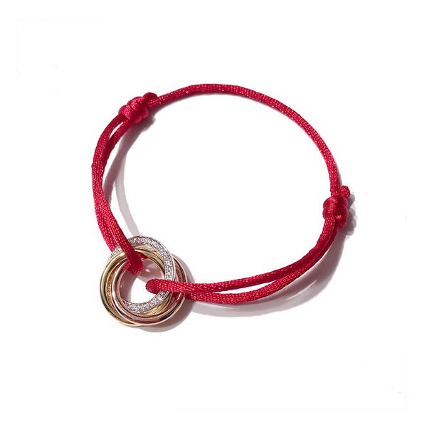 Vente en gros - Bracelets d'amour tricolores micro-plaqués en cuivre pour femmes Bracelet de corde à main de couleur cristal à trois anneaux