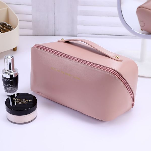 Bolsa de cosméticos al por mayor, bolsa de Pu, estuche de cosméticos portátil de gran capacidad para mujer, bolsa de aseo de viaje, bolsa de almacenamiento de cosméticos