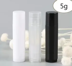 Venta al por mayor de cosméticos vacíos Chapstick Lip Gloss Lipstick Balm Tube y Caps Container negro blanco color claro 5ML
