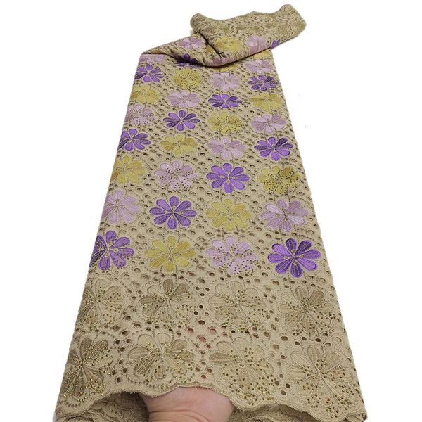 Tela de encaje africana de algodón al por mayor tela de encaje de encaje suizo de alta calidad nigeriana con piedras de boda costura 240511