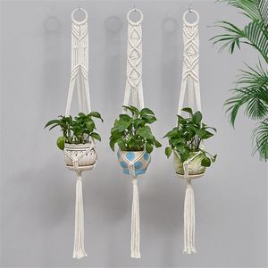 Groothandel katoenen touw geweven hangende mand 41 inch hangers katoenpot net 3 stcs per set indoor buiten decoratieve plant potten a12