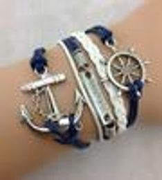 Groothandel - moed anker roer bedelarmband Infinity armband gevlochten armband lederen wrap armbanden mode-sieraden