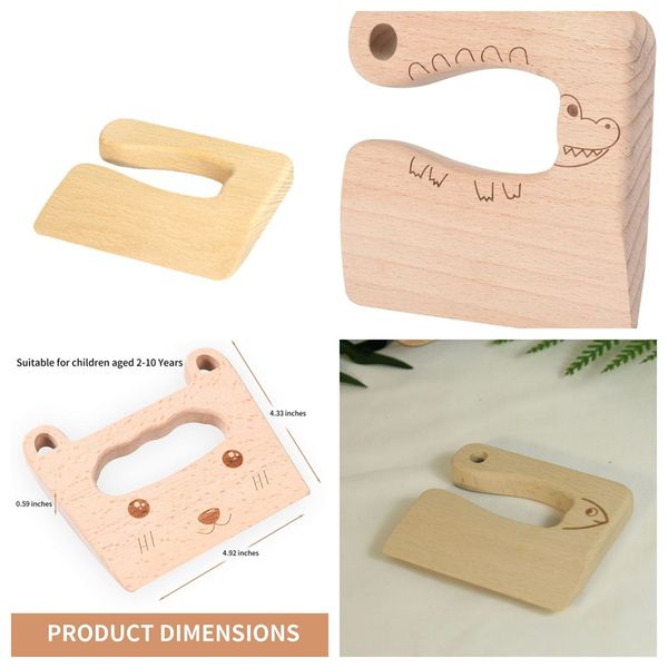 Venta al por mayor, herramientas artesanales, cuchillo de madera para niños para cocinar y cortar verduras de forma segura, frutas, utensilios de cocina con forma de pez bonito