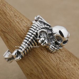 Wholesale- Crawling Skull Solid 925 Sterling Silver Mens Biker Ring 9m007